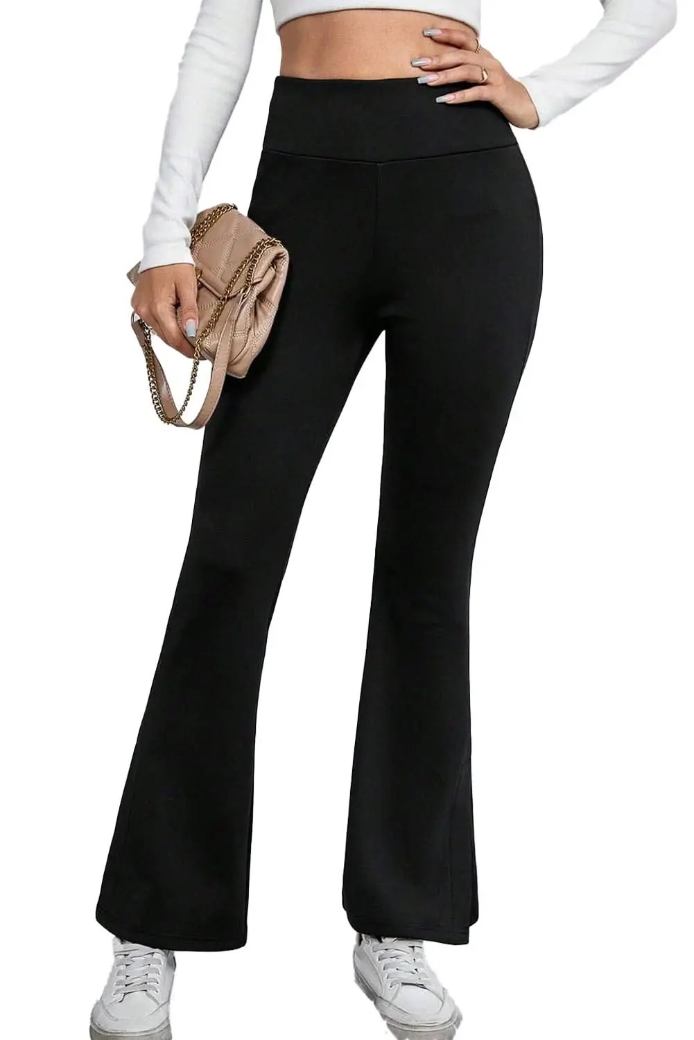 Love Salve Black Thermal Flare Pants Women's Cozy Winter Casual + Fleece Lined