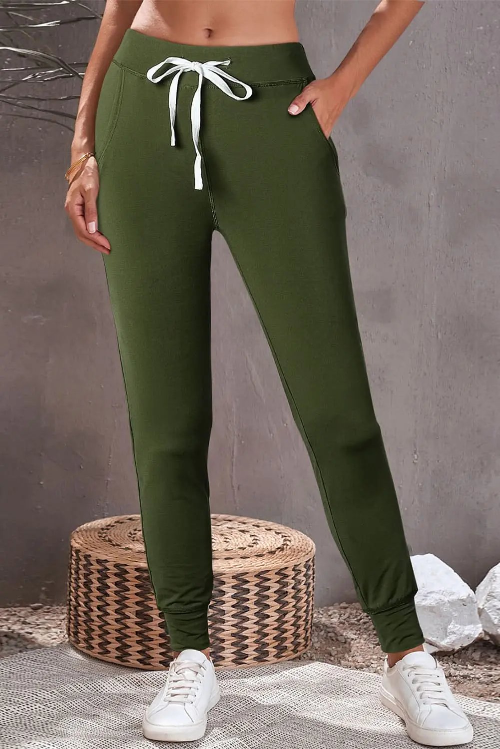 Love Salve Moss Green Joggers Daily Wear Women's Pants Comfy Pockets