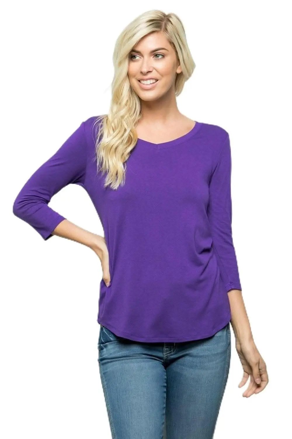 T-Shirts Love Salve Purple V-Neck Tee Women's Casual T-Shirt Comfy Fit Top