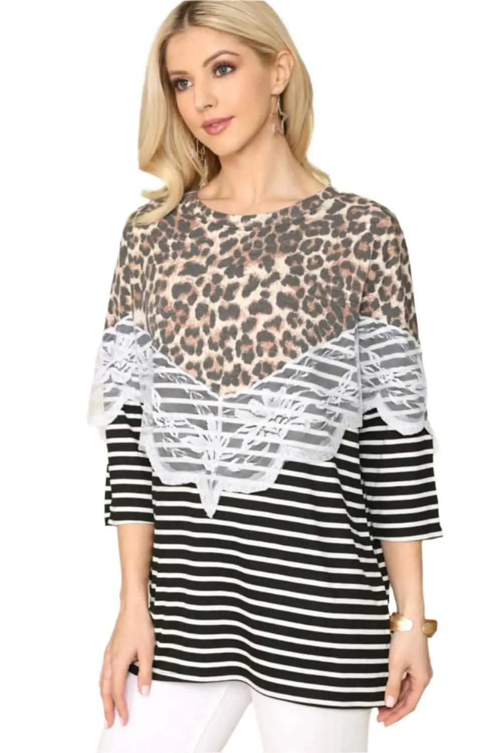 T-Shirts Love Salve Leopard Stripe Tee Women's Everyday Top Soft, Chic T-Shirt