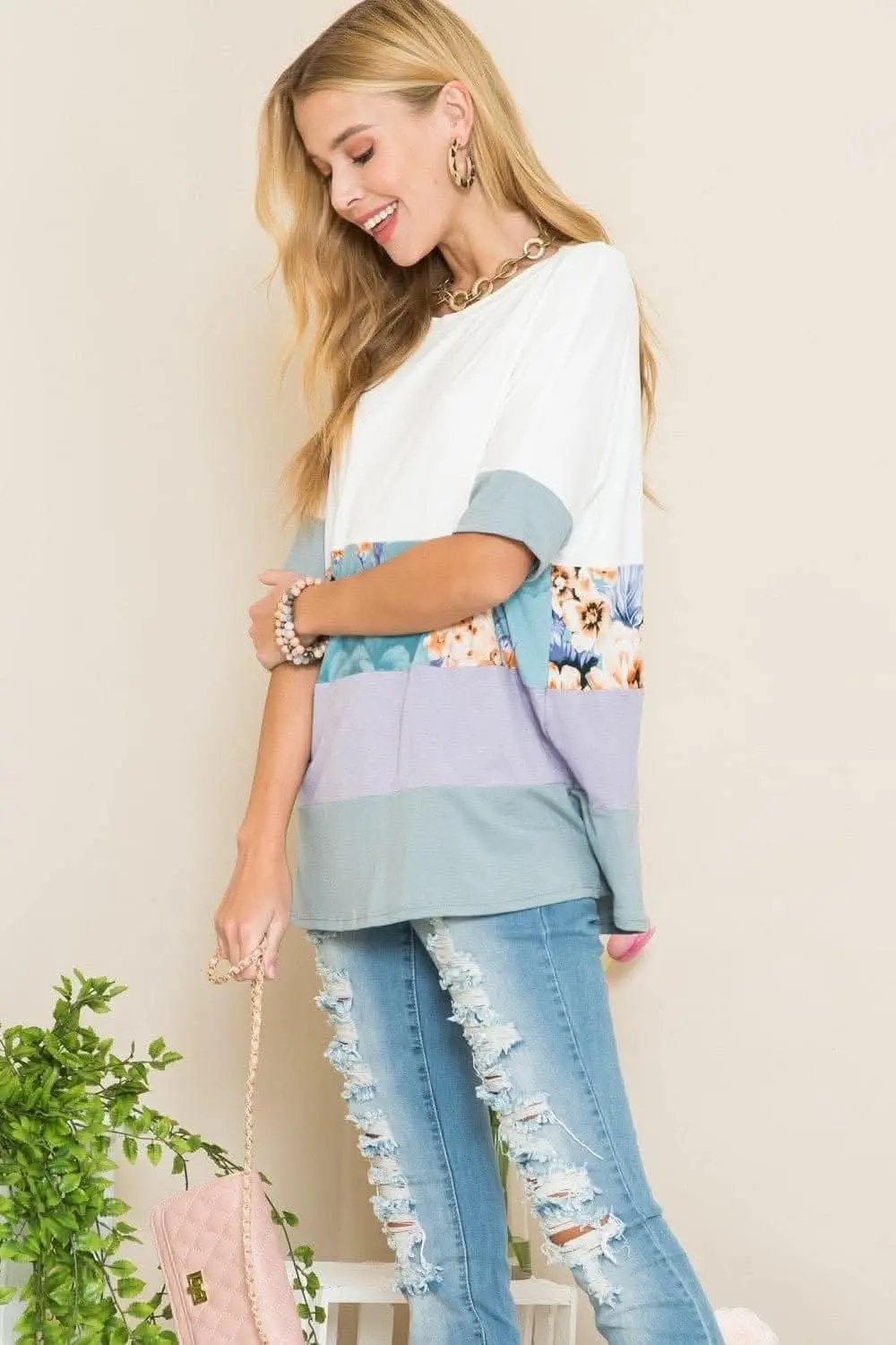 T-Shirts Love Salve Color Block Tee Women's Everyday T-Shirt Soft & Breathable