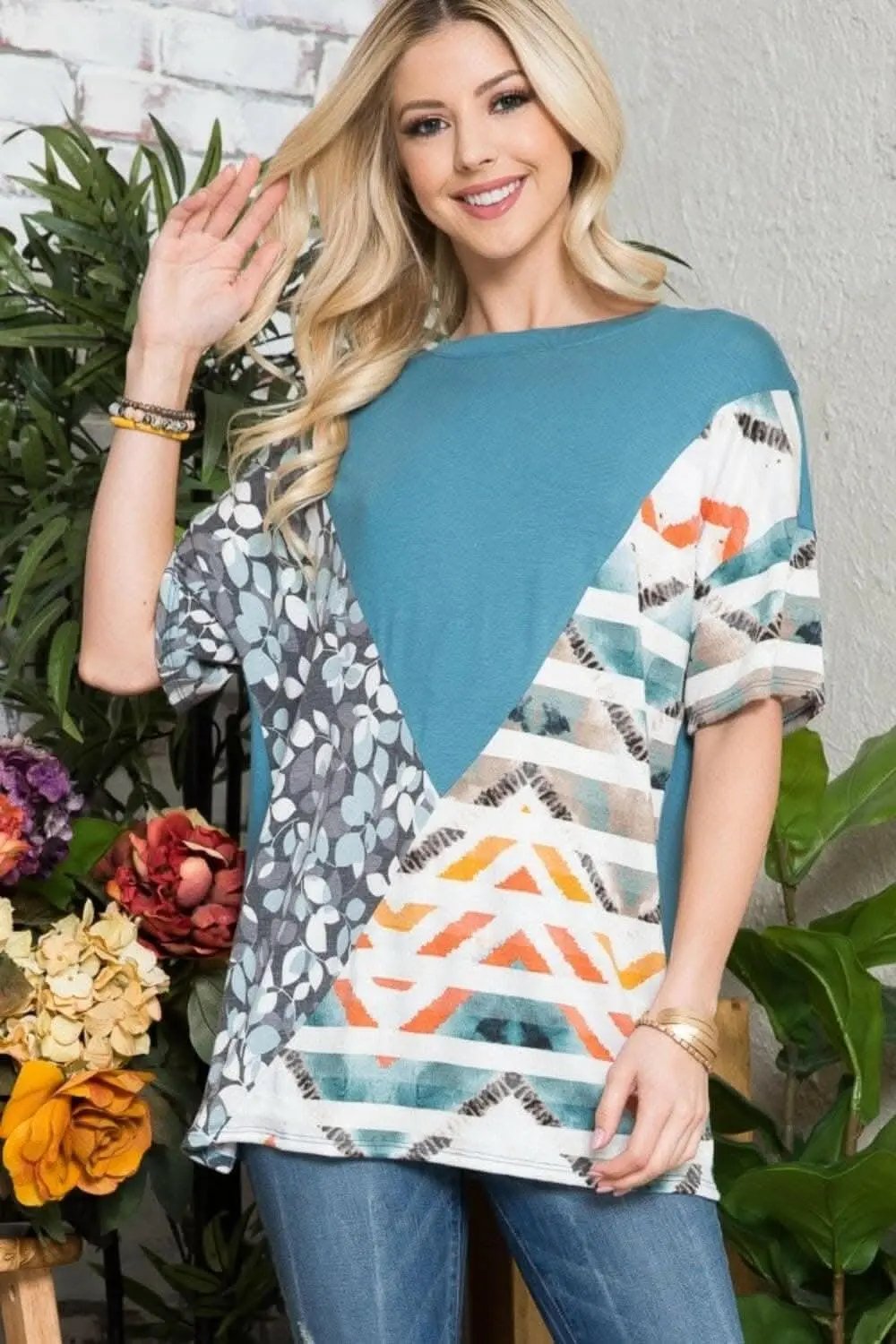 T-Shirts Love Salve Celeste color block tee - light teal - Premium Quality