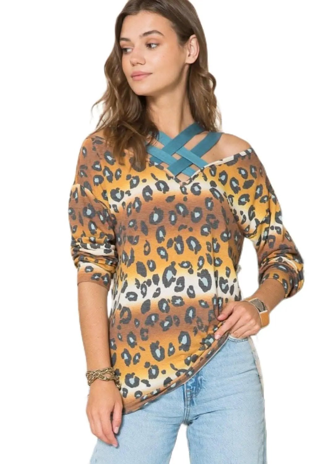 T-Shirts Love Salve Leopard Print Tee Women's Casual Long Sleeve Top, Soft