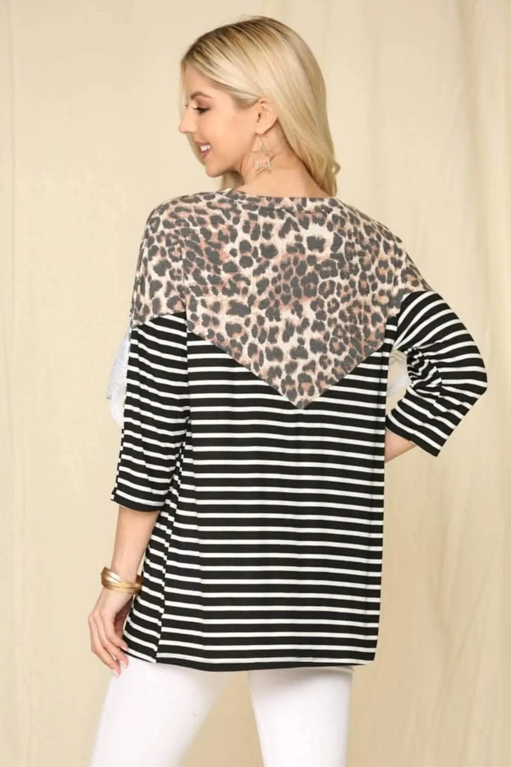 T-Shirts Love Salve Leopard Print Lace Trim Women's T-Shirt Soft & Stylish Top