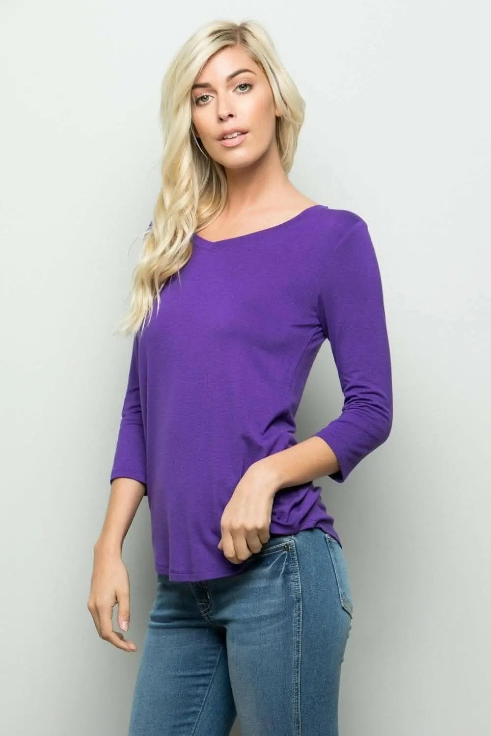 Women's T-Shirt Women's Tee - Mocha V-Neck Comfy 3/4 Sleeve - Casual Top