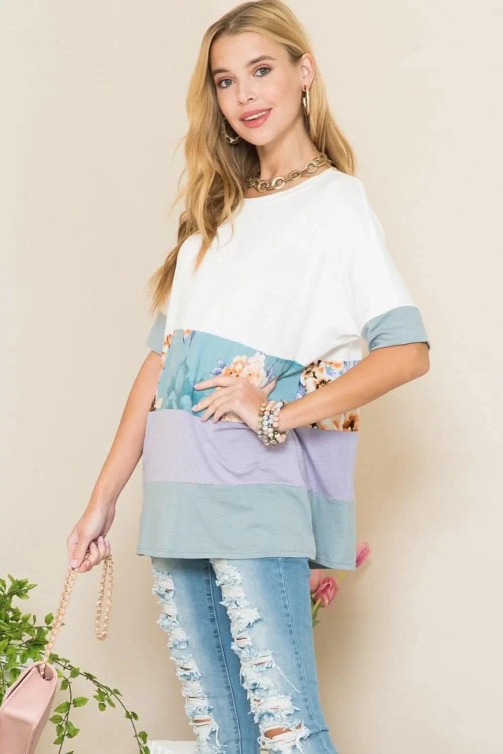 Women's Plus Size T-Shirt Plus Size Color Block Tee - Soft & Comfy - Casual T-Shirt