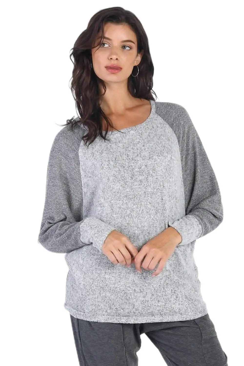 T-Shirts Love Salve Cherish Apparel grey contrast top - Premium Quality