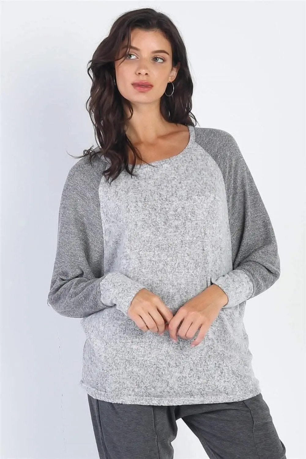 T-Shirts Love Salve Cherish Apparel grey contrast top - Premium Quality