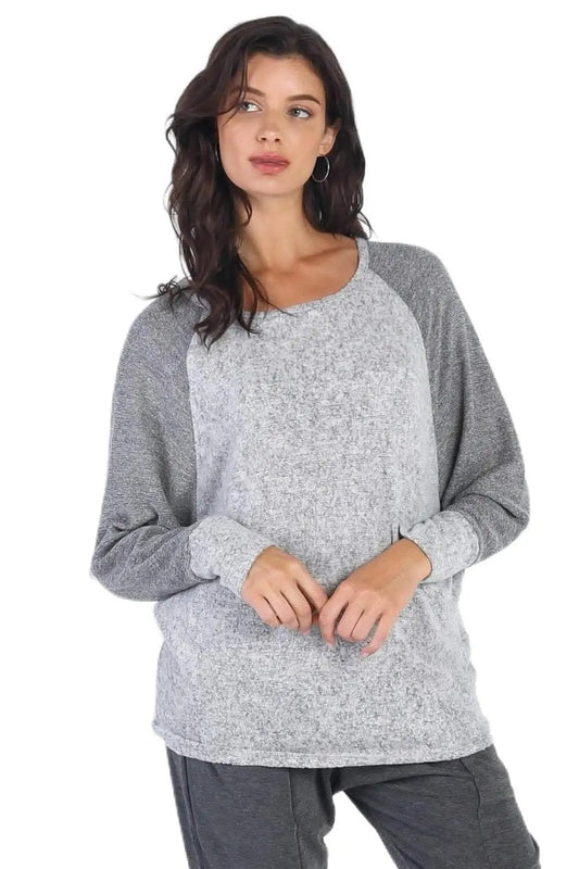 Pantalones Love Salve Gris Manga Larga Básico Mujer Top Esencial Diario Camiseta para Combinar