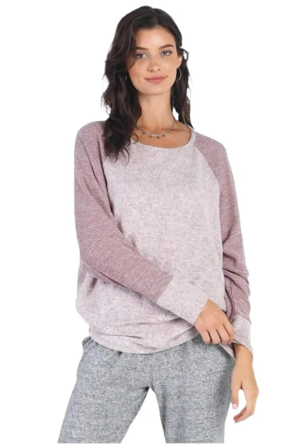 Pants Love Salve Grey Long Sleeve Women's Basic Top Everyday Essential Layering Tee