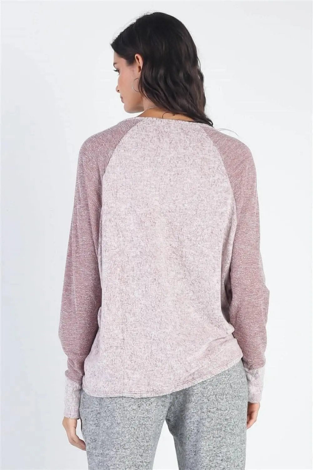 Love Salve Burgundy Top Women's Casual Long Sleeve Tee Soft, Stylish