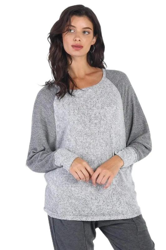 Camiseta de manga larga para mujer de uso diario - Suave y cómoda - Gris jaspeado para mujer