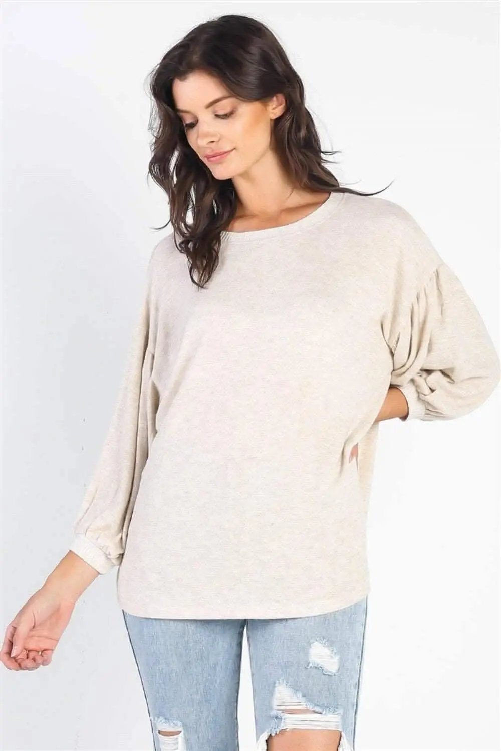 Accessories Love Salve Oatmeal Top Women's Casual Puff Sleeve Blouse Cute & Comfy