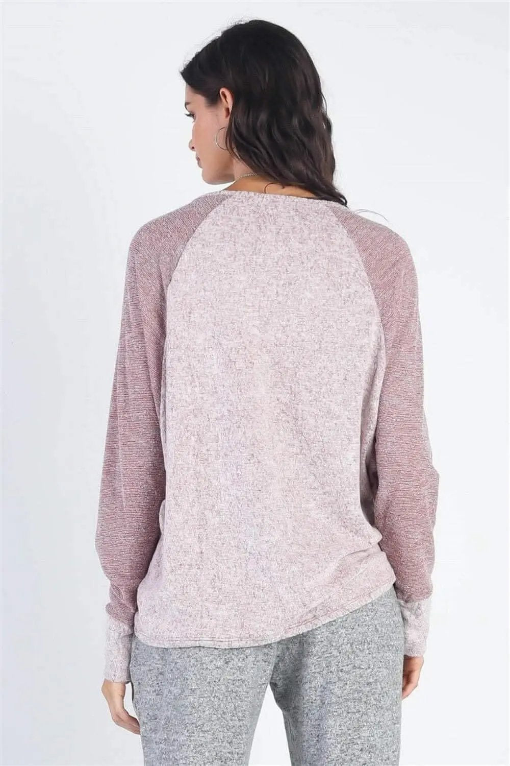 Pants Love Salve Taupe Long Sleeve Women's Top Everyday Essential Soft Knit