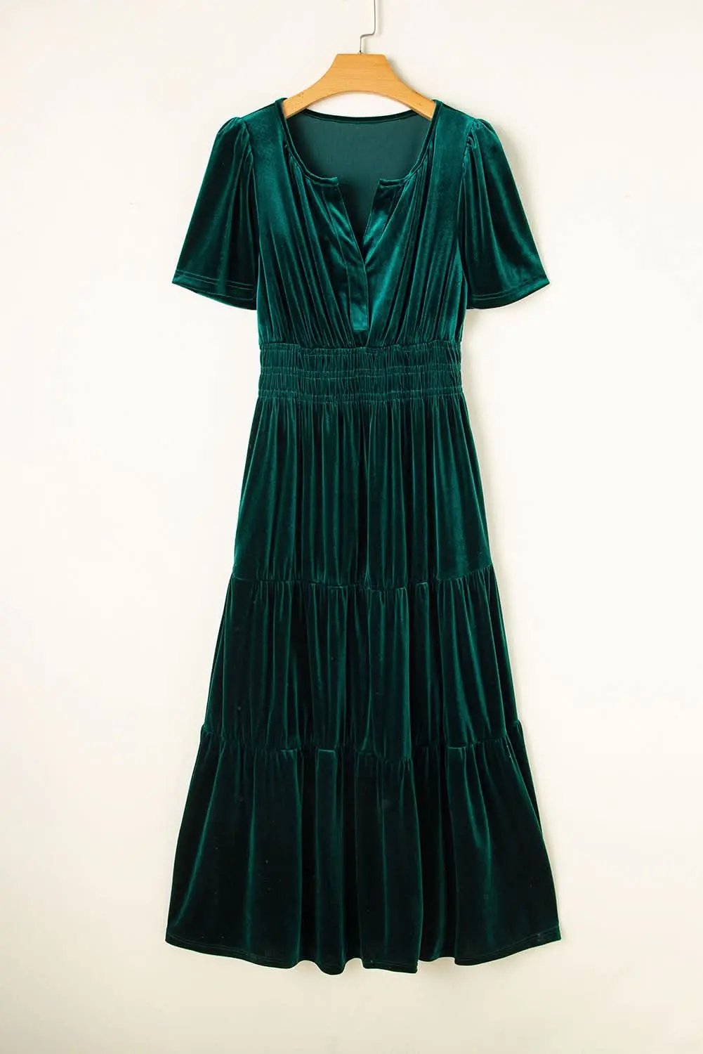 Dresses Love Salve Velvet Evergreen Dress Women's Boho Maxi Elegant V-Neck Tiered