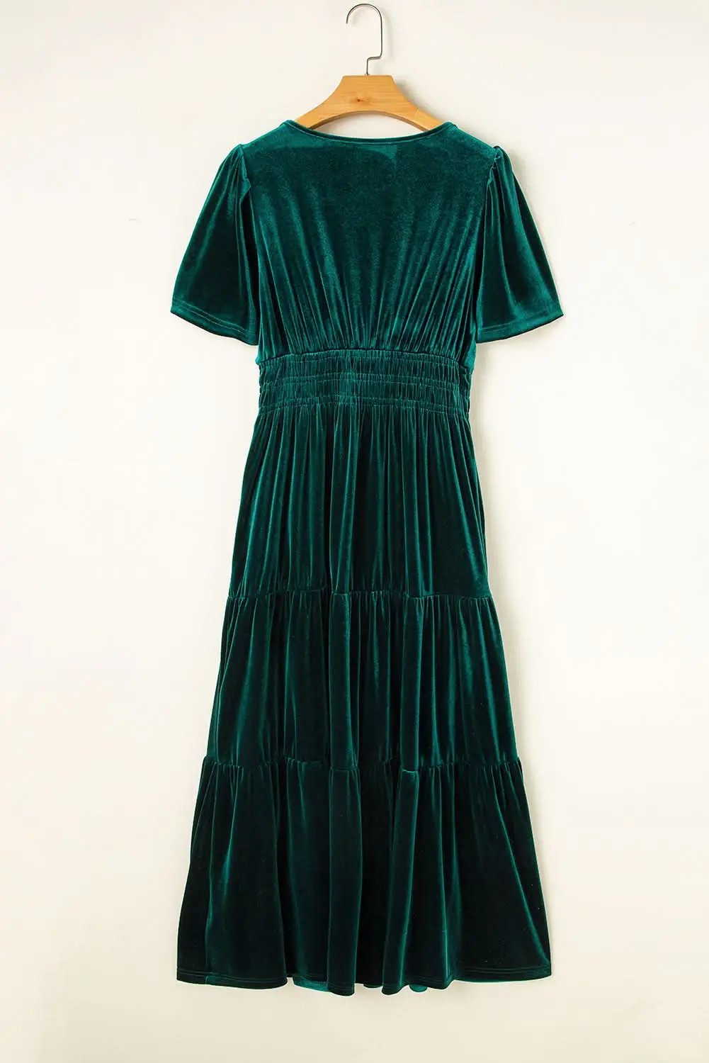 Dresses Love Salve Velvet Evergreen Dress Women's Boho Maxi Elegant V-Neck Tiered