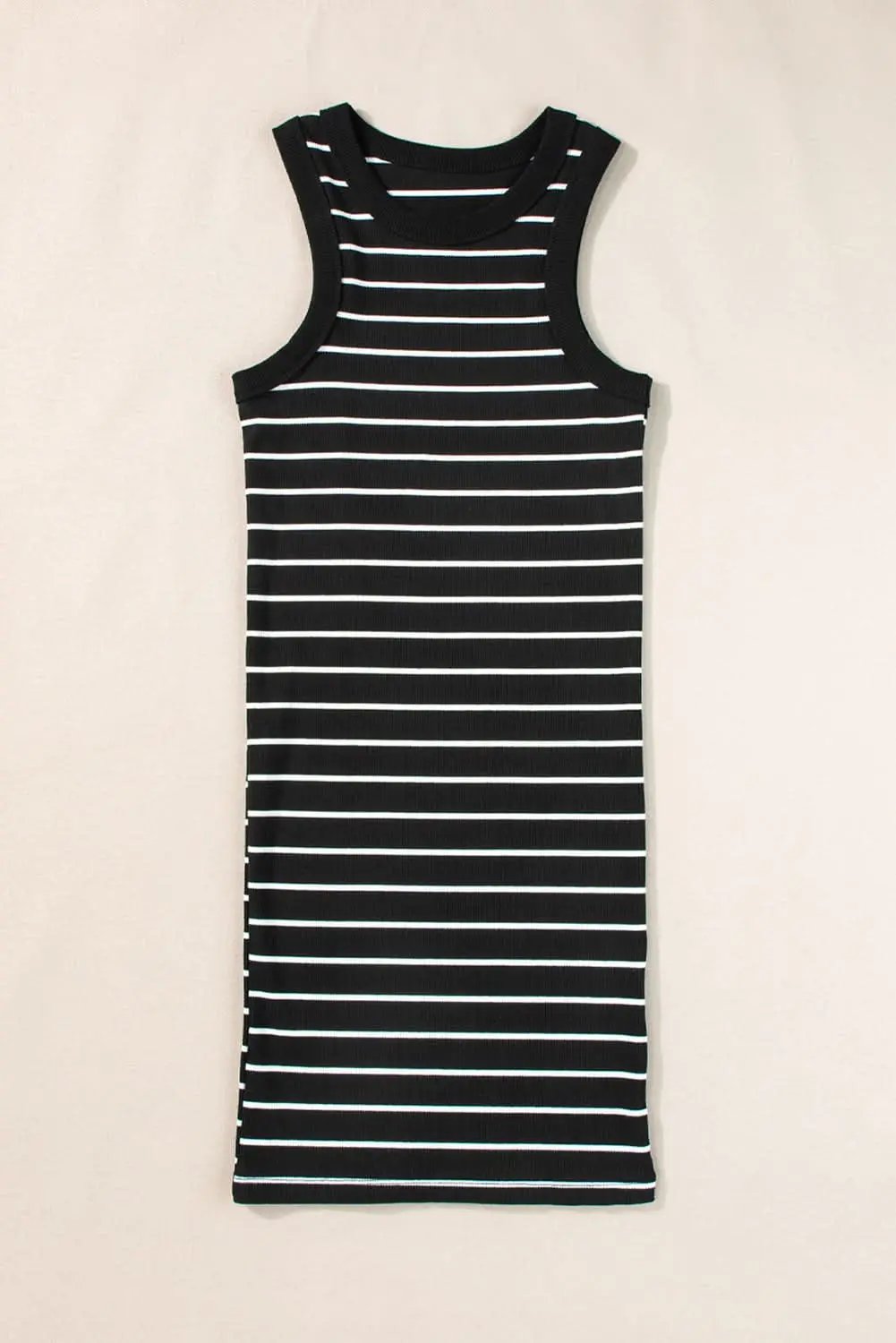 T-Shirts Love Salve Black Stripe Ribbed Knit Tank Mini Dress