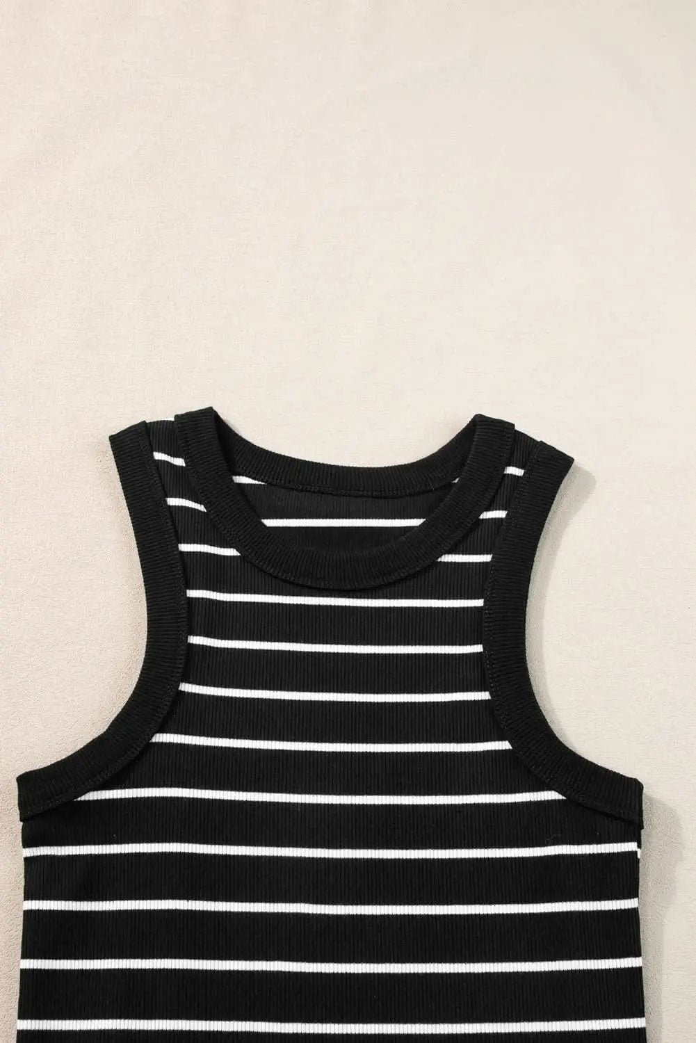 T-Shirts Love Salve Black Stripe Ribbed Knit Tank Mini Dress