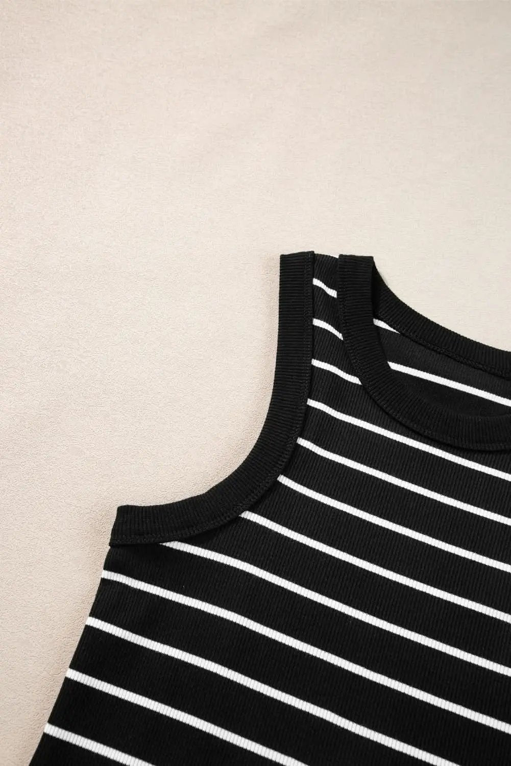 T-Shirts Love Salve Black Stripe Ribbed Knit Tank Mini Dress