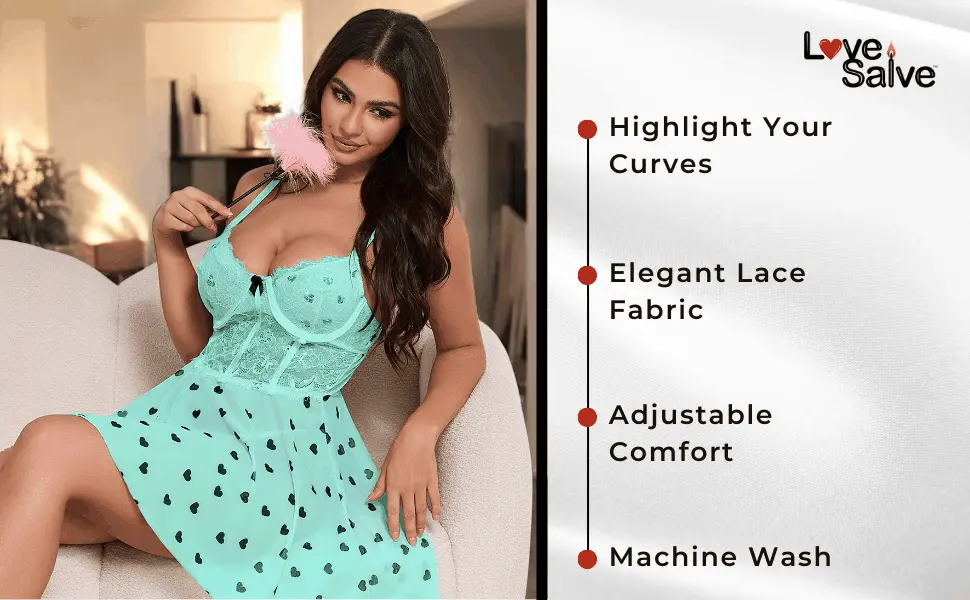 Pants Love Salve Lingerie Heart Printed Lace Mesh Push up Night Dress