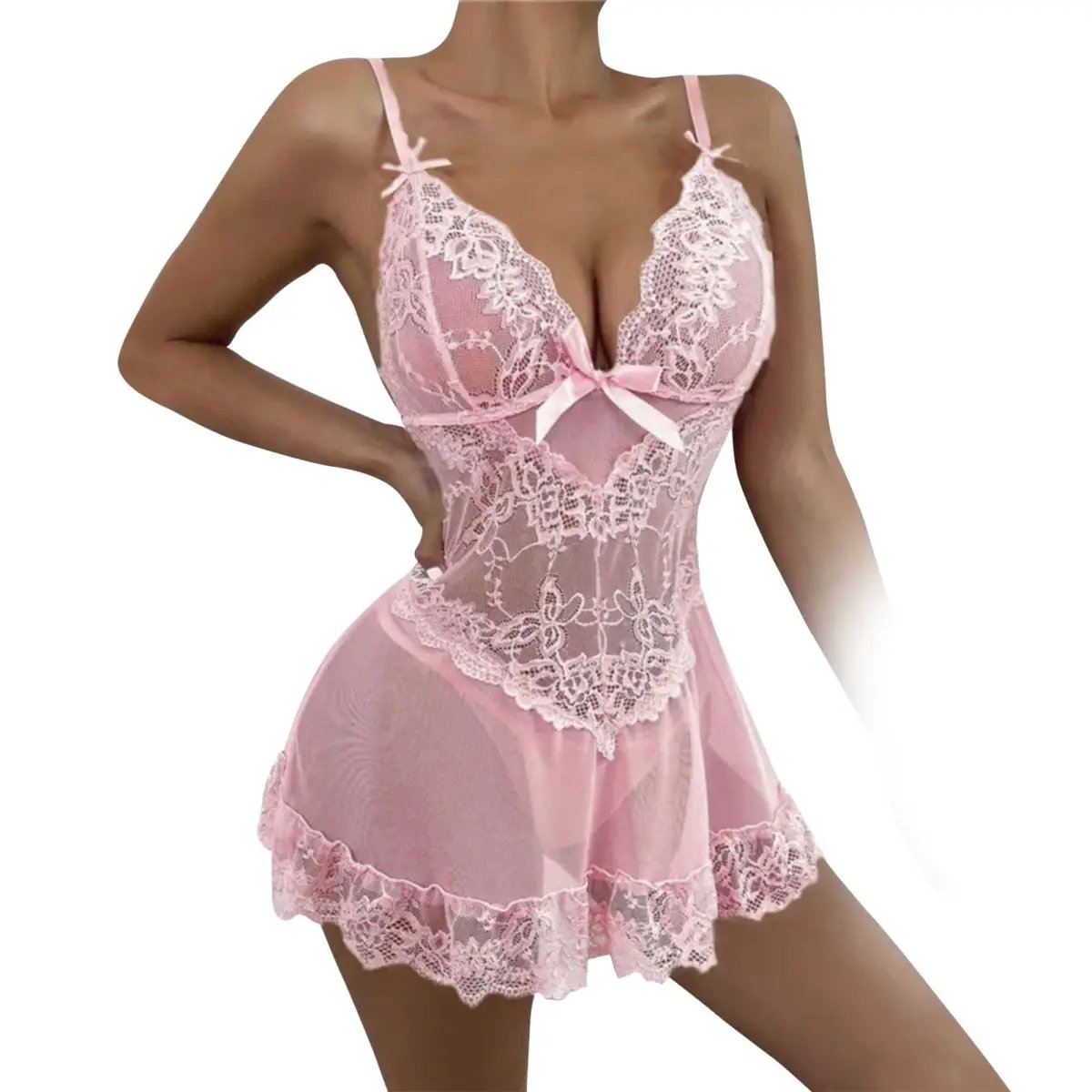 Dresses Love Salve Lingerie Lace Nightgown Dress – Babydoll Sleeveless See Through Sleepwear