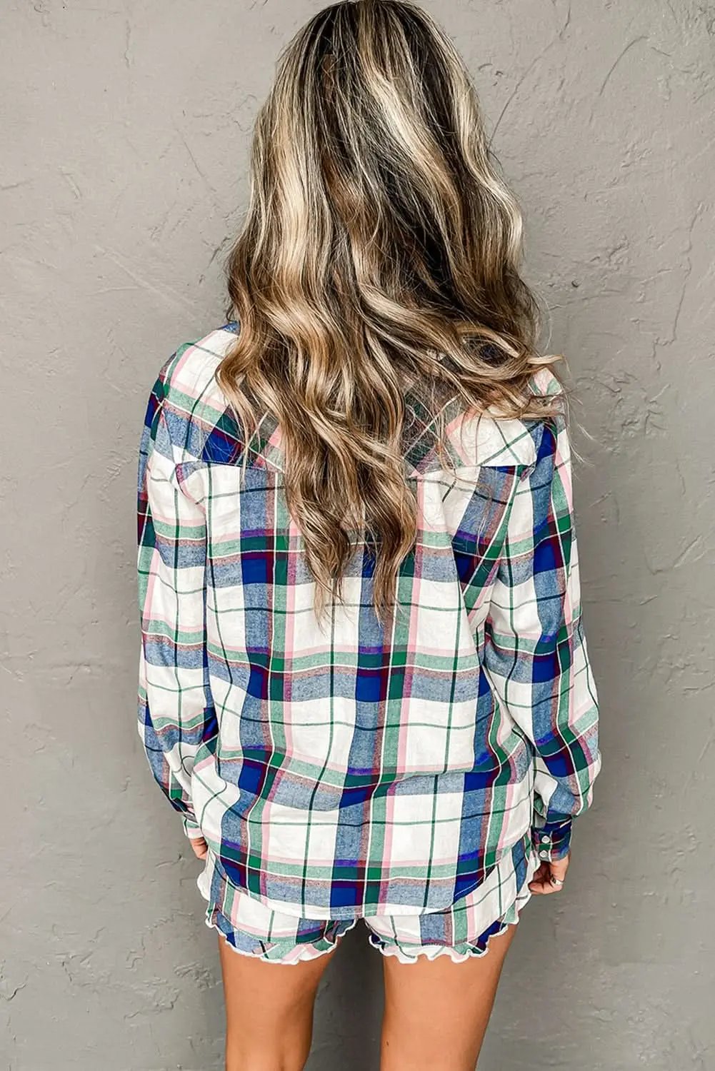 Love Salve Blue Plaid Pajama Set — Soft Loungewear for Women