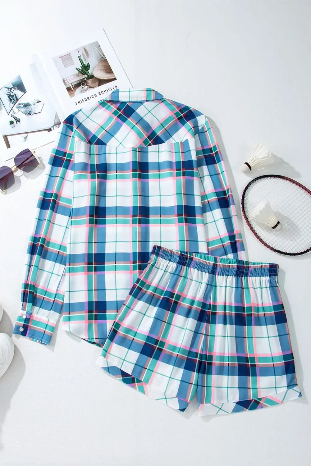 Love Salve Blue Plaid Pajama Set — Soft Loungewear for Women