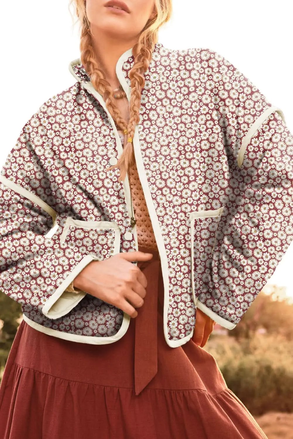Jackets Love Salve Chic pink floral coat with pockets
