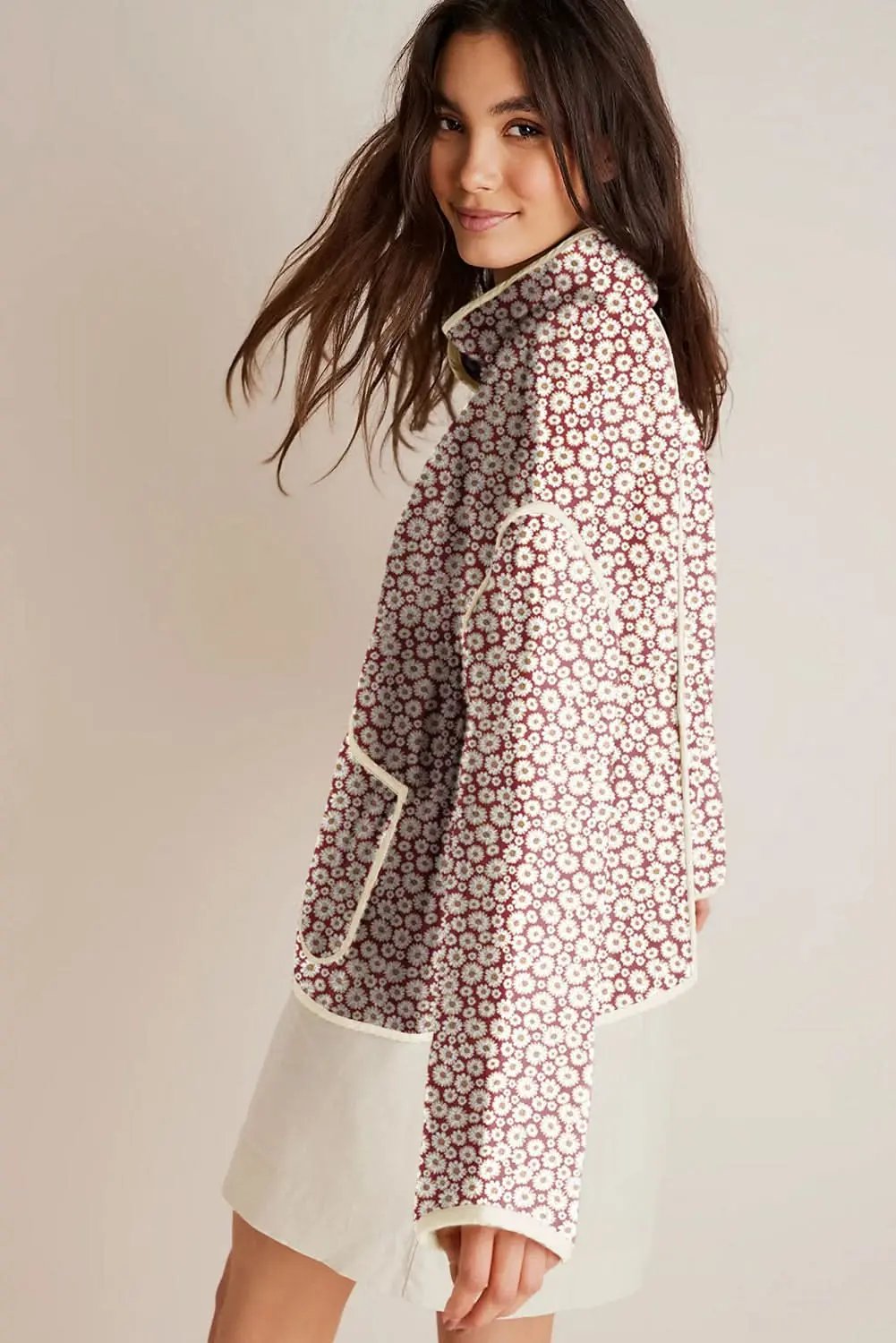 Jackets Love Salve Chic pink floral coat with pockets