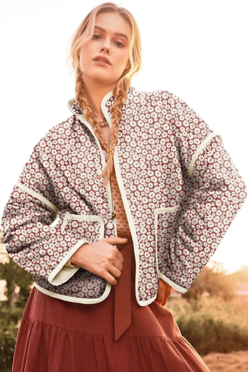 Jackets Love Salve Chic pink floral coat with pockets