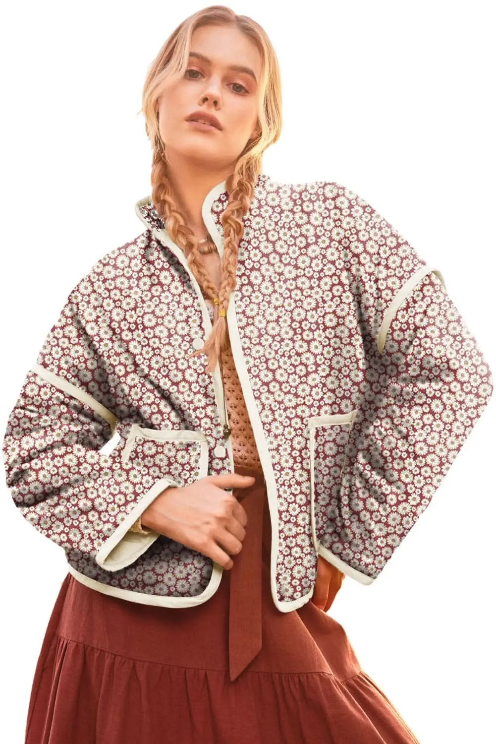 Jackets Love Salve Chic pink floral coat with pockets
