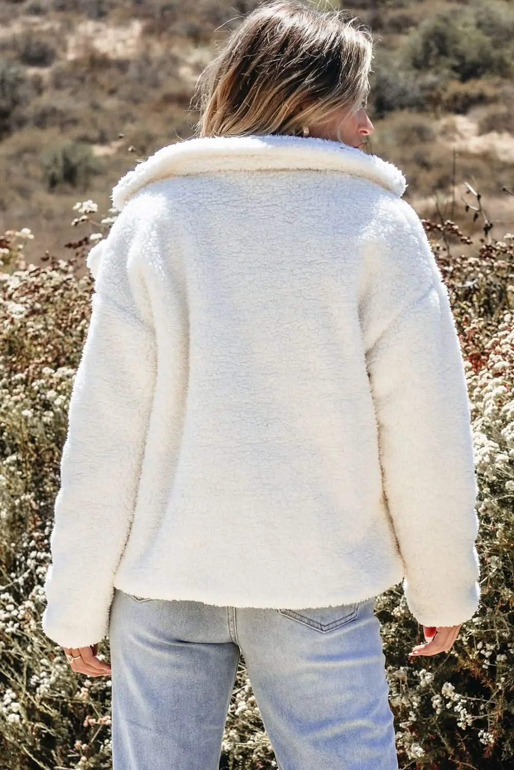 Pants Love Salve Beige Faux Fur Lapel Jacket - Outerwear/Jackets