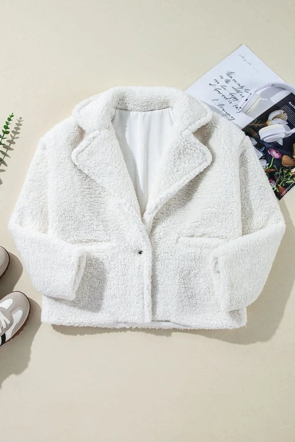 Pants Love Salve Beige Faux Fur Lapel Jacket - Outerwear/Jackets