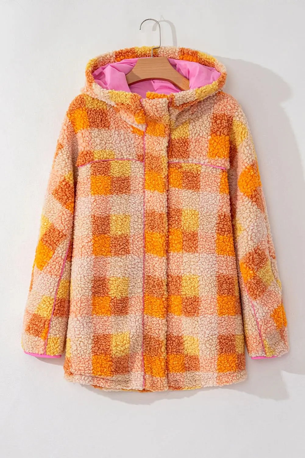 Jackets Love Salve Cozy orange checkered sherpa jacket