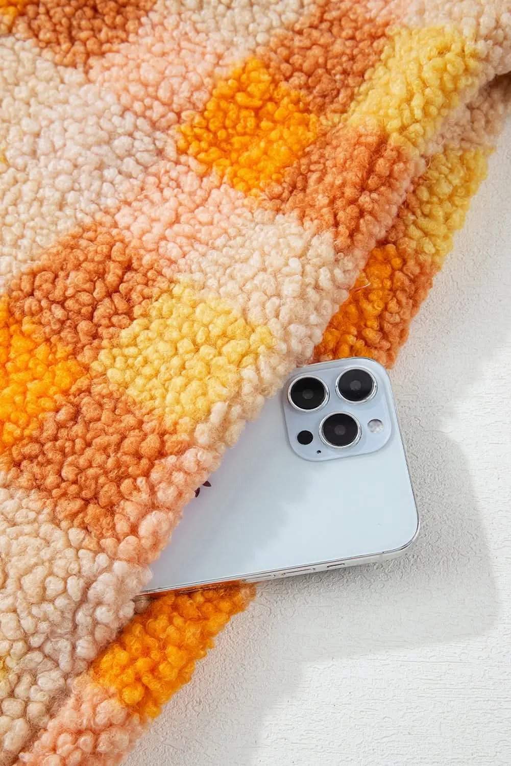 Jackets Love Salve Cozy orange checkered sherpa jacket