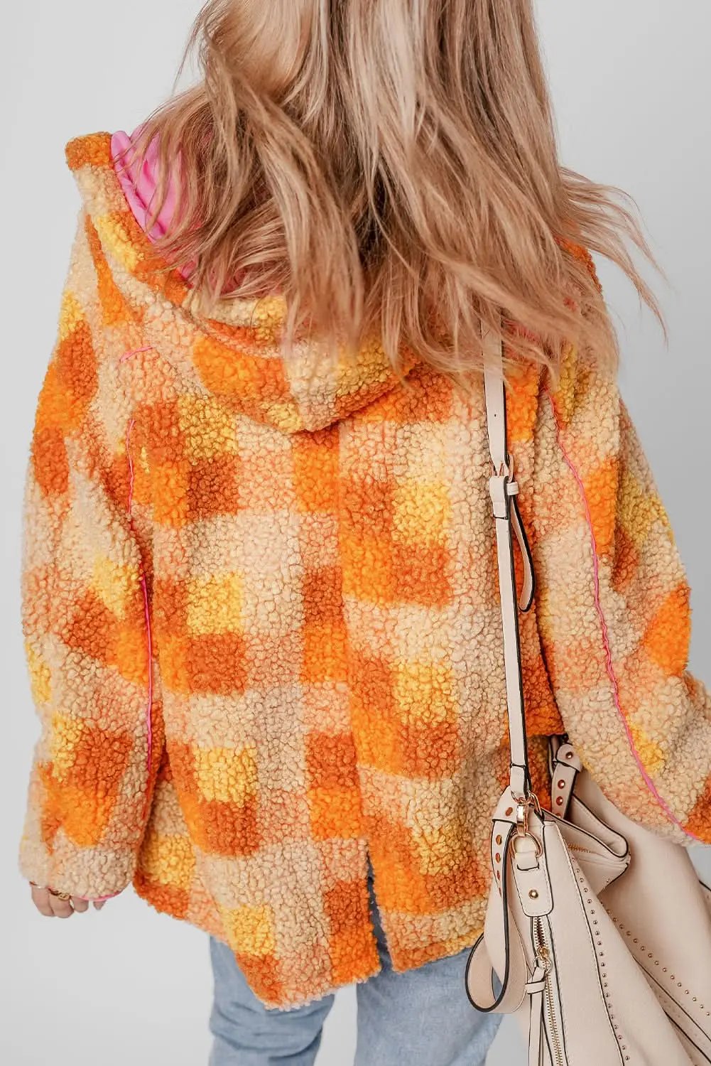 Jackets Love Salve Cozy orange checkered sherpa jacket