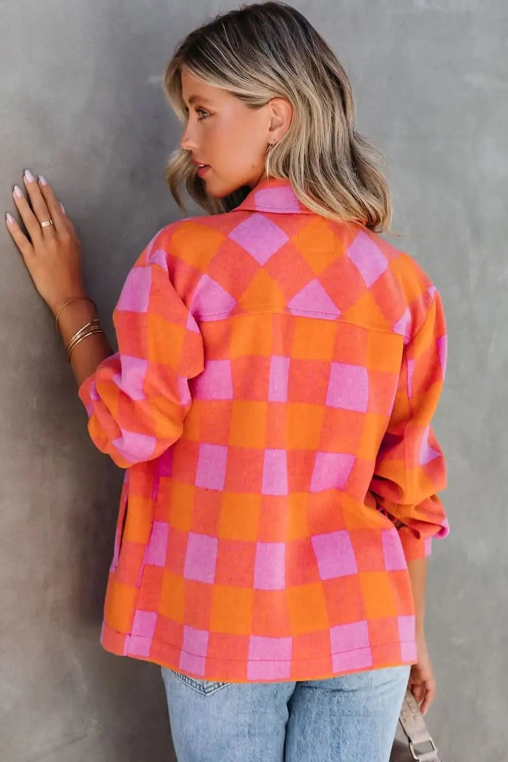 Women's Plaid Jacket Orange Plaid Button-Up Jacket - Fall Casual & Stylish
