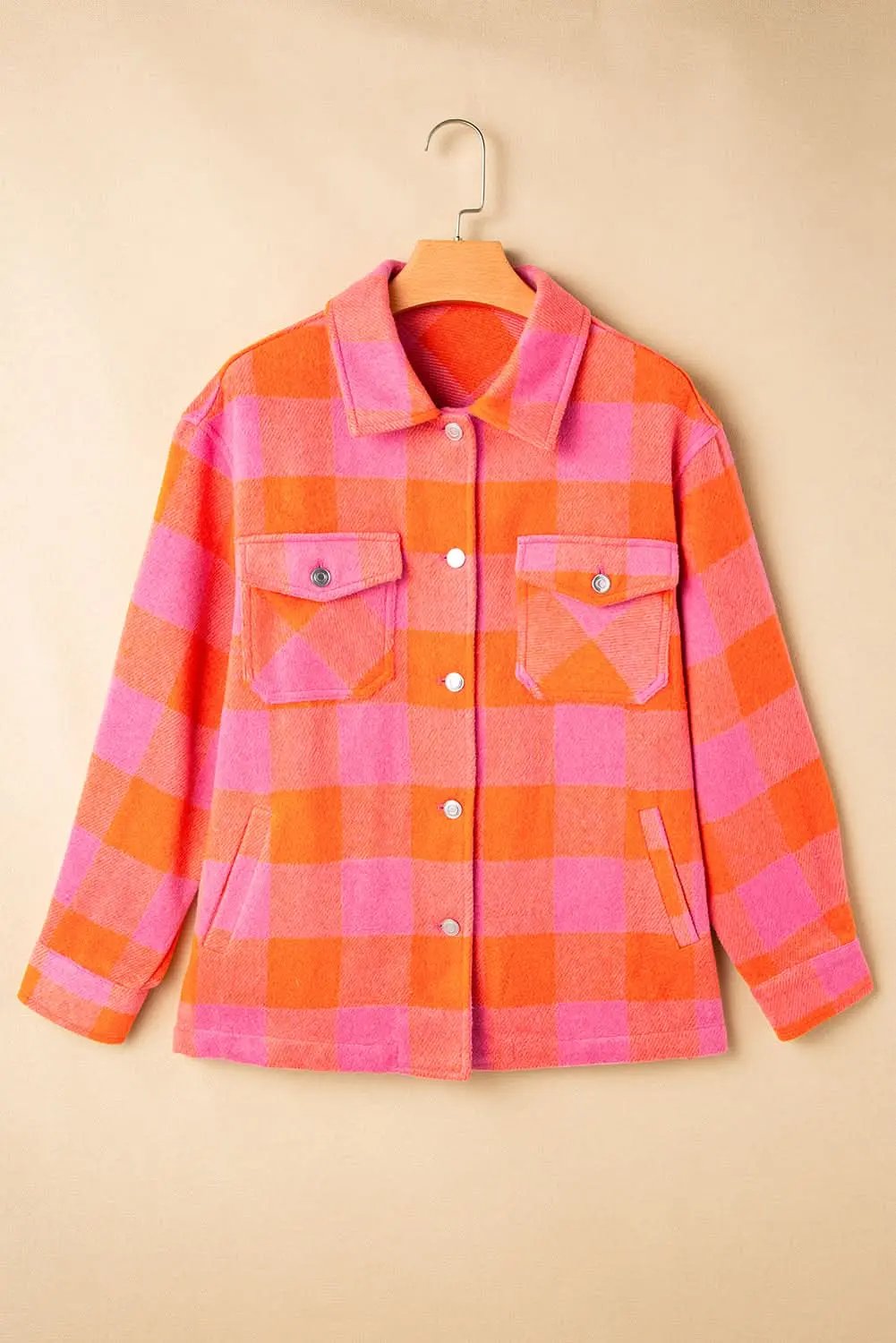 Women's Plaid Jacket Orange Plaid Button-Up Jacket - Fall Casual & Stylish