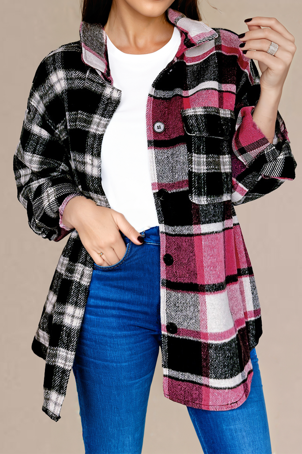 Shirts Love Salve Colorful plaid block shacket with pockets