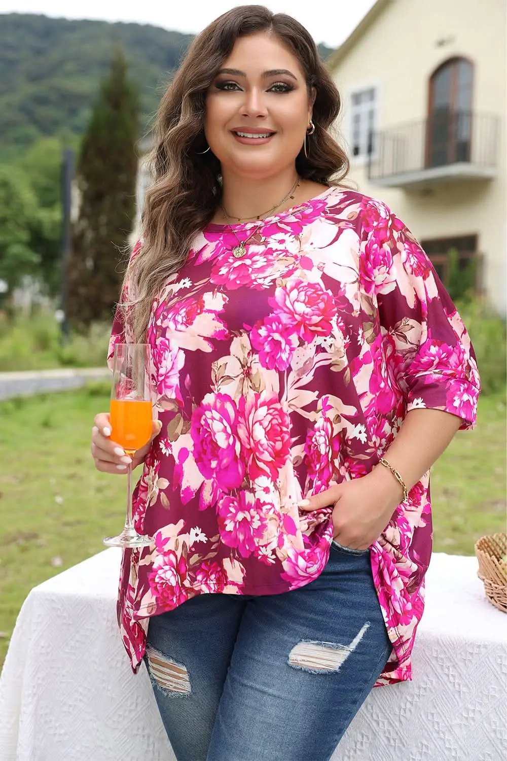 Love Salve Floral Plus Size Blouse Red — Vibrant Summer Top