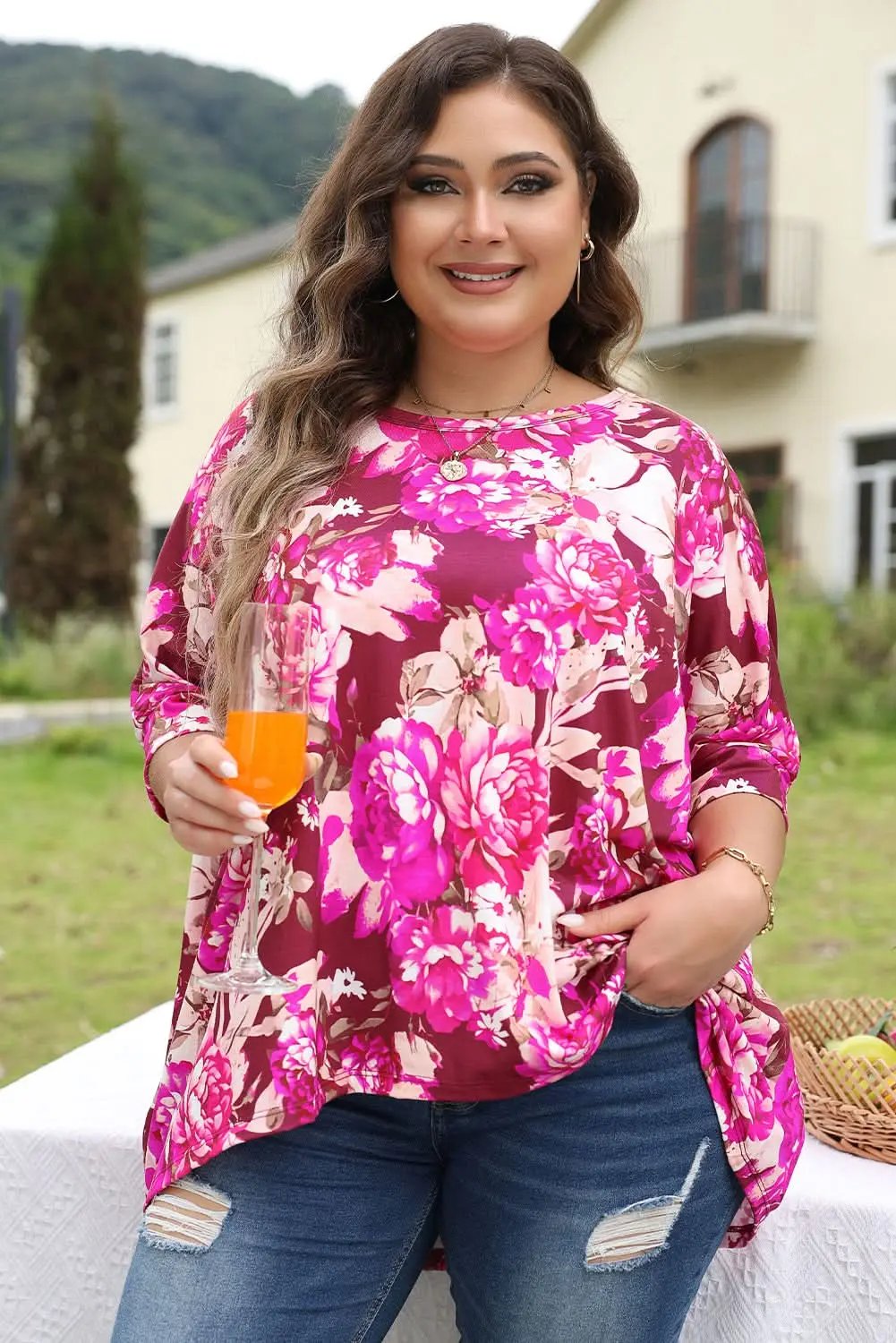 Love Salve Floral Plus Size Blouse Red — Vibrant Summer Top