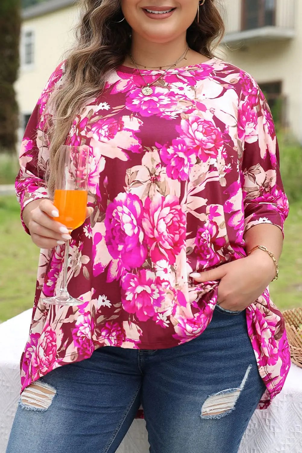 Love Salve Floral Plus Size Blouse Red — Vibrant Summer Top