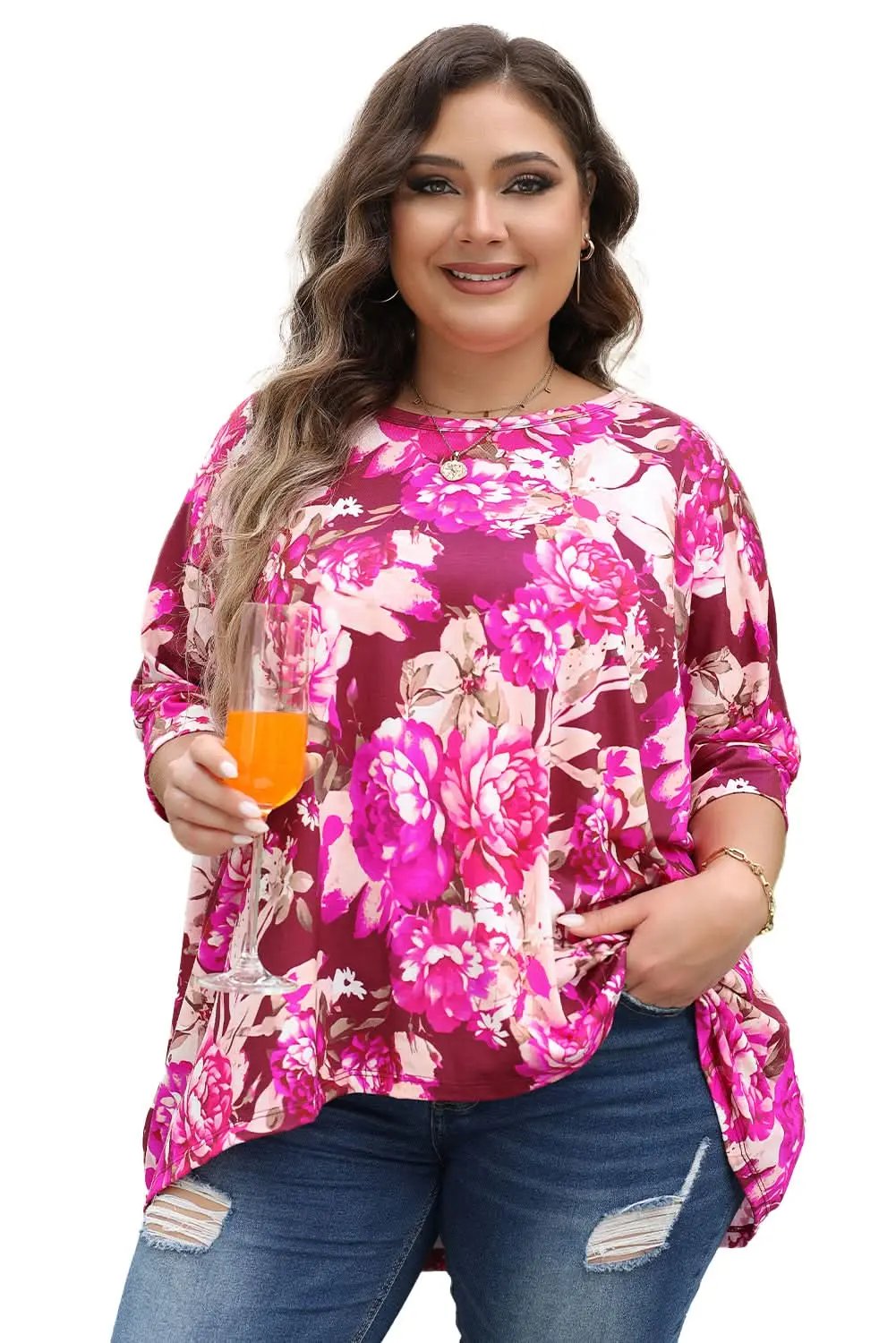 Love Salve Floral Plus Size Blouse Red — Vibrant Summer Top
