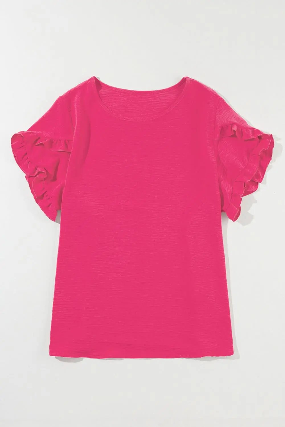 Pants Love Salve Bright Pink Ruffled Short Sleeve Plus Size Top