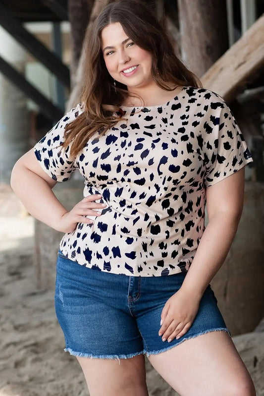 Love Salve Plus Size Leopard Twist Back Top Khaki