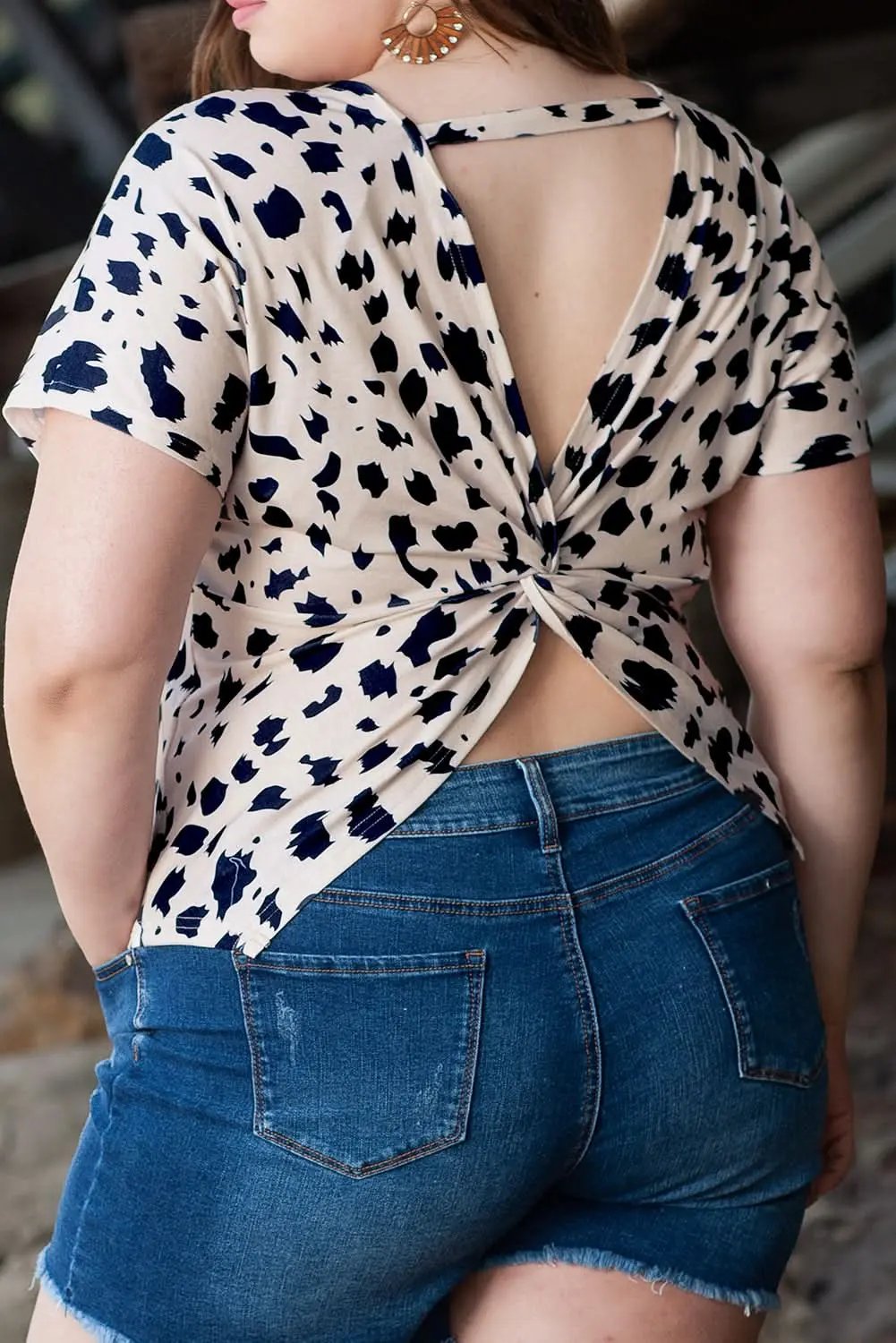 Love Salve Plus Size Leopard Twist Back Top Khaki