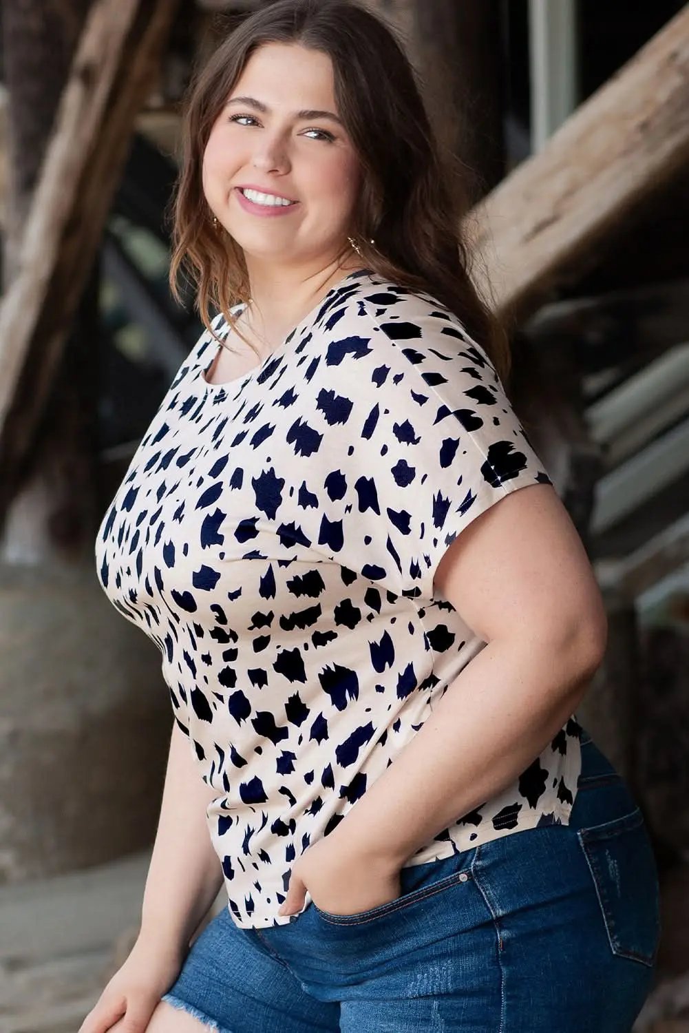 Love Salve Plus Size Leopard Twist Back Top Khaki
