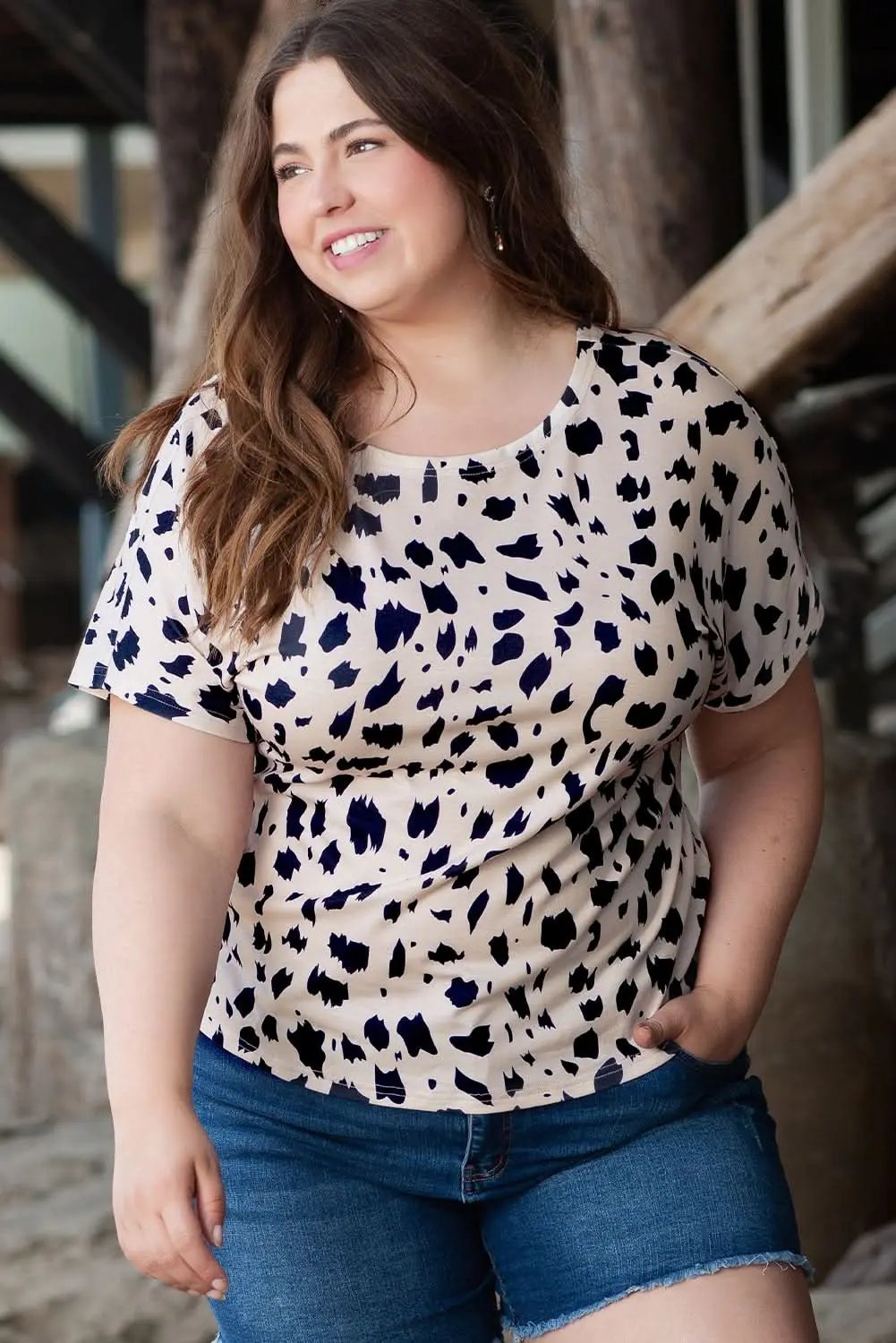 Love Salve Plus Size Leopard Twist Back Top Khaki