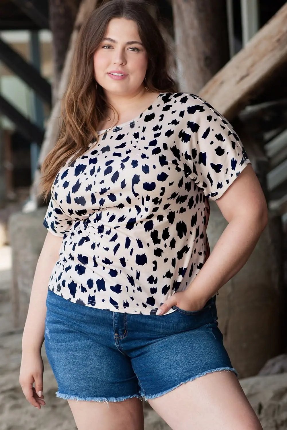 Love Salve Plus Size Leopard Twist Back Top Khaki