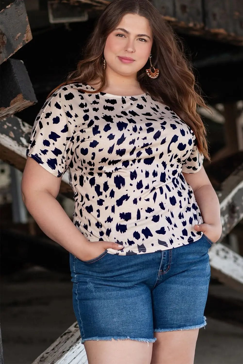 Love Salve Plus Size Leopard Twist Back Top Khaki